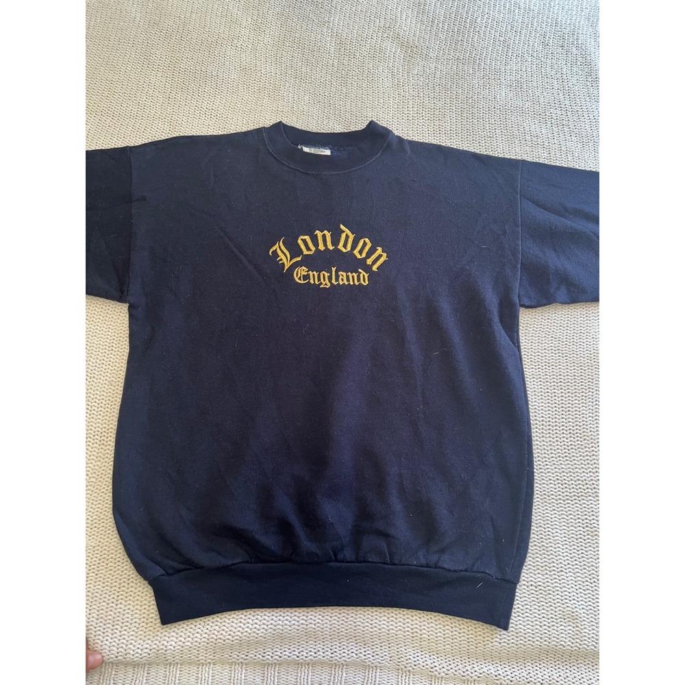 Vintage London England Embroidered Sweatshirt Navy Blue XL Made in UK Crewneck